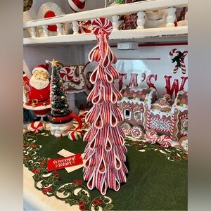 Peppermint Candy Cane Ribbon Christmas Tree Claydough Holiday Kitschy Decor 13"